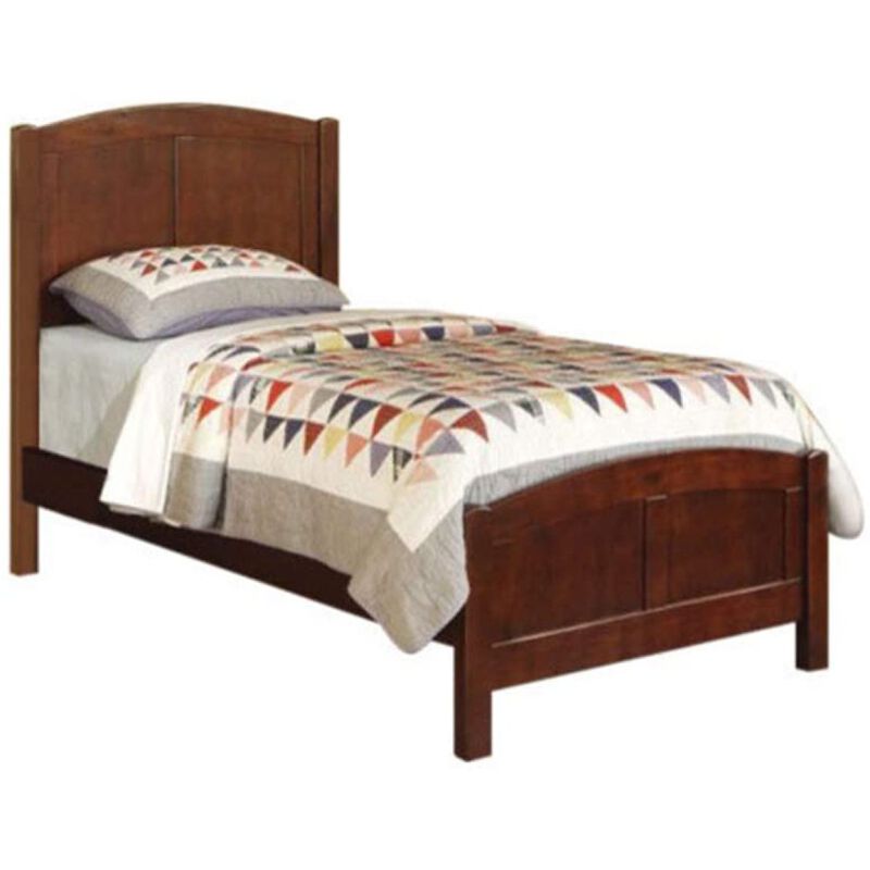 Dark Oak Finish Twin Size Bed Youth Bedroom Furniture Unique Headboard Footboard Rubberwood