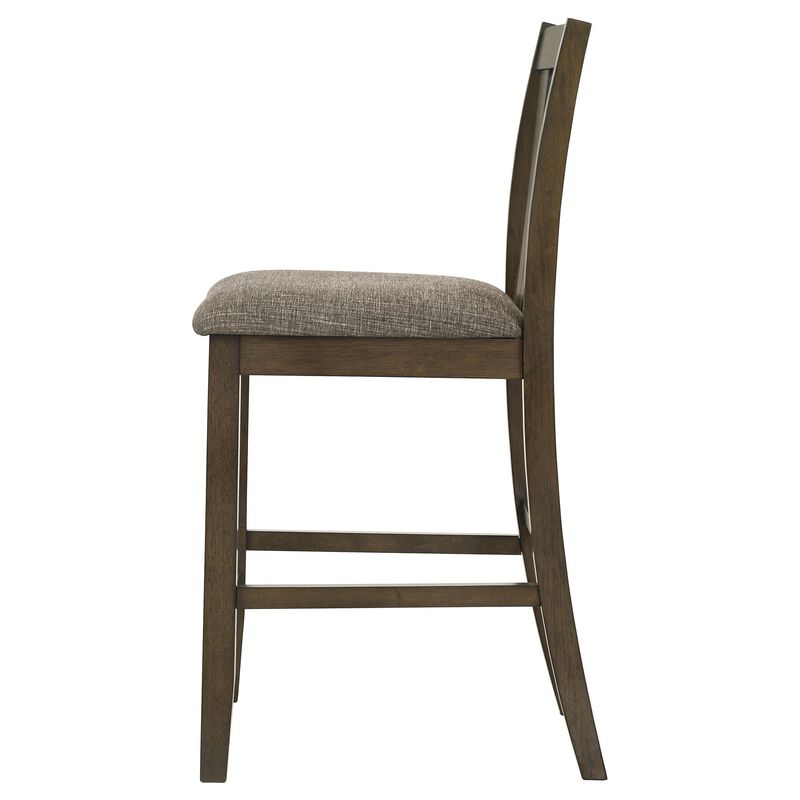 Kana Counter Height Chair Set of 2, Gray Fabric, Brown Wood Frame - Benzara