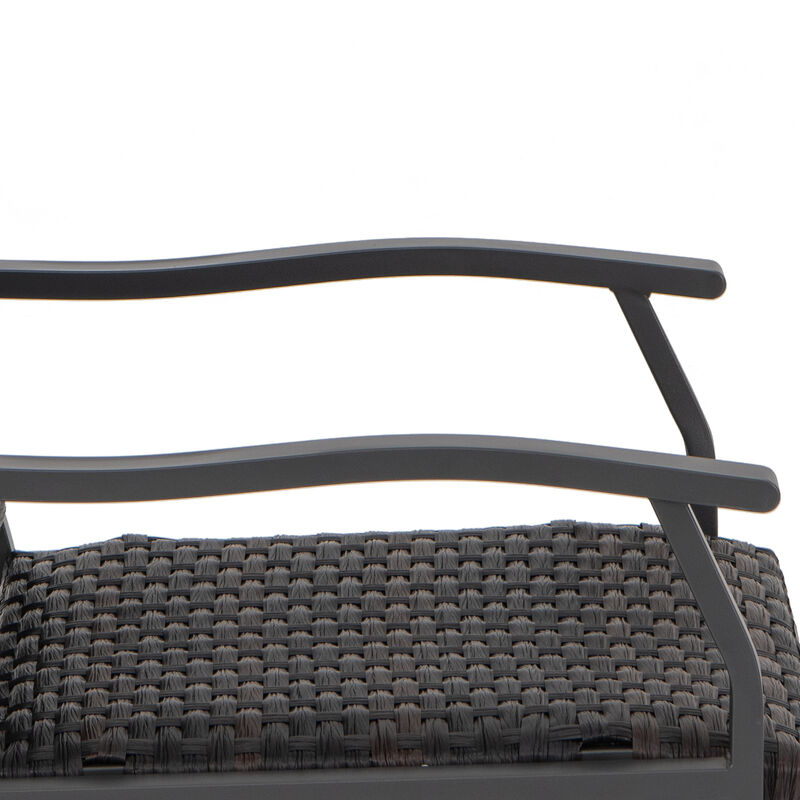 4 Piece Patio Gliding Set Wicker Swing Glider Furniture Set All Weather witrh Tempered Glass Coffee Table-Brown