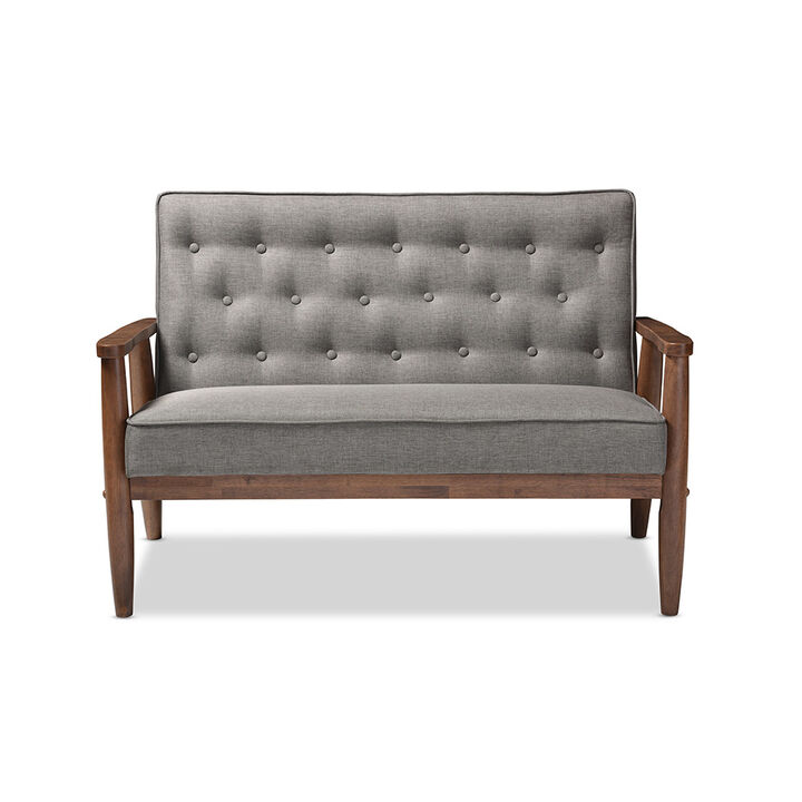 Baxton Studio Sorrento Mid-century Retro Modern Grey Fabric Upholstered Wooden 2-seater Loveseat