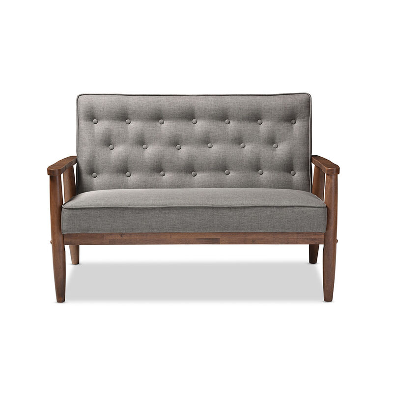 Baxton Studio Sorrento Mid-century Retro Modern Grey Fabric Upholstered Wooden 2-seater Loveseat