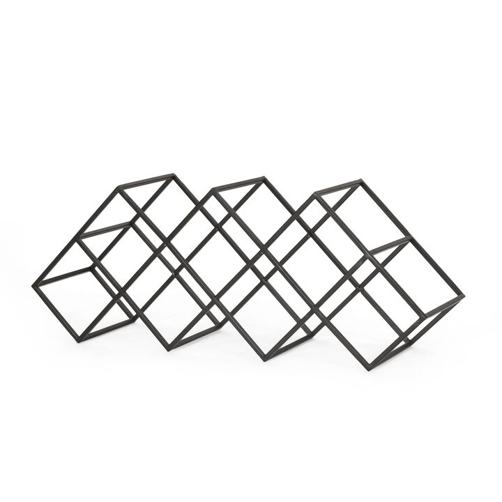 Wine Rack with Diamond Slots, 24 Inch Compact Design, Matte Black - Benzara
