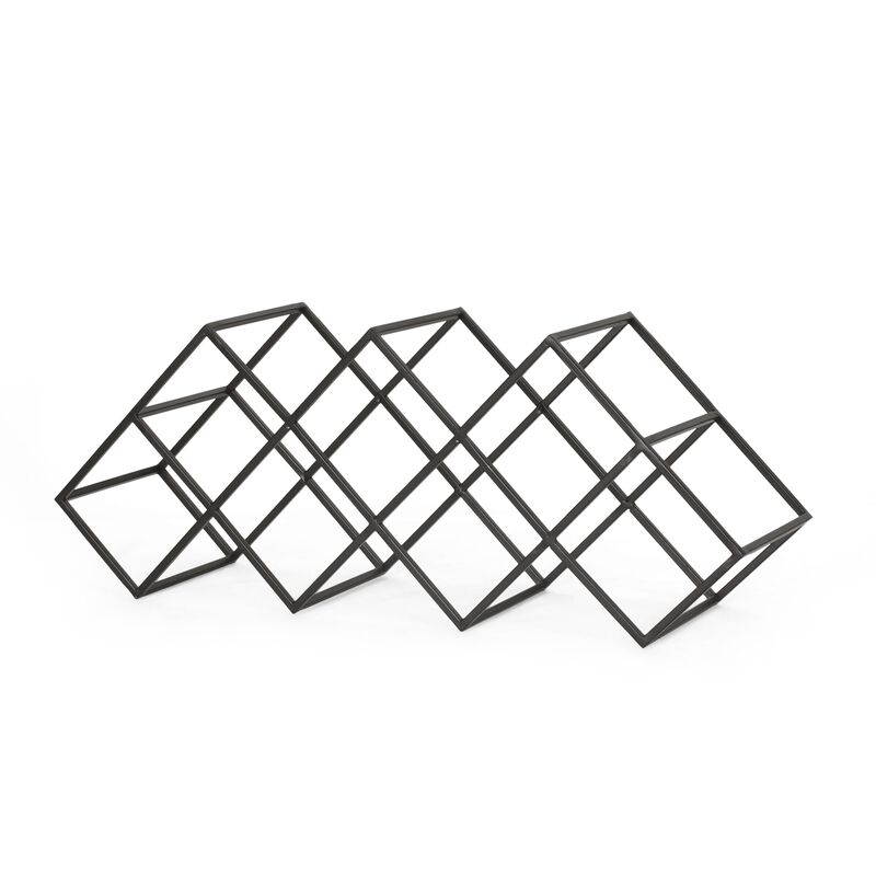 Wine Rack with Diamond Slots, 24 Inch Compact Design, Matte Black - Benzara