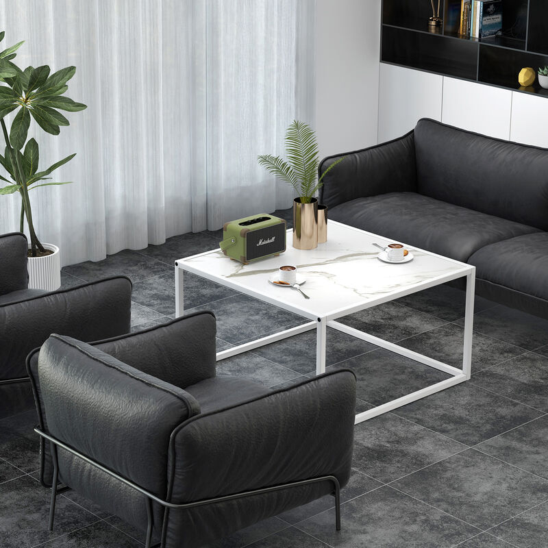 Modern Square Coffee Table with Faux Marble Tabletop