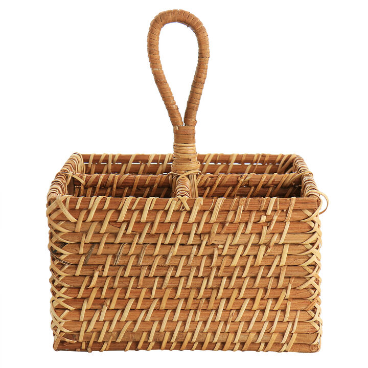 Martha Stewart 8 Inch Rattan Woven Four Section Flatware Caddy in Brown