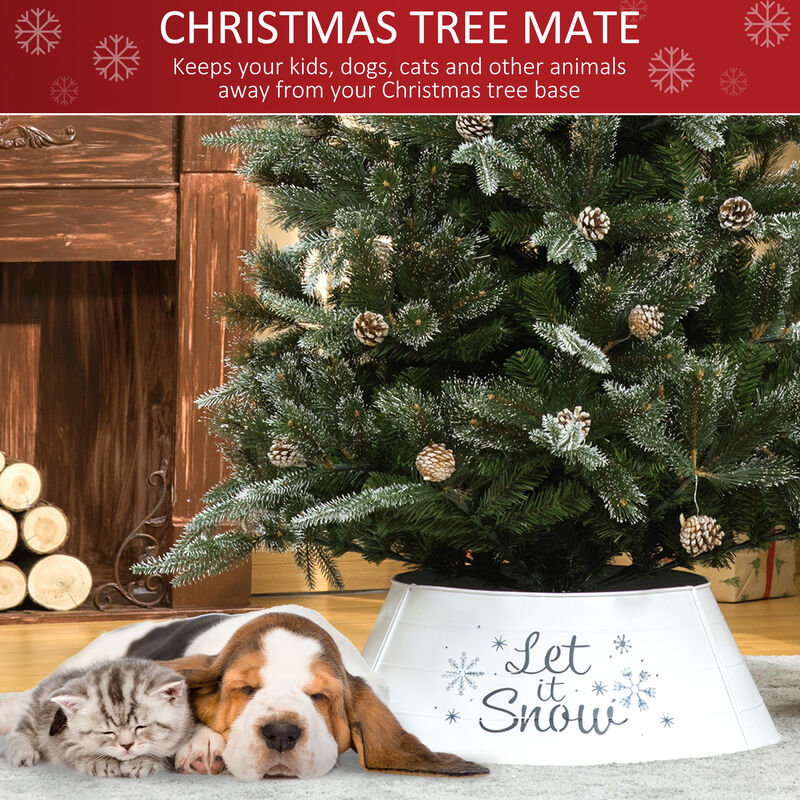 Christmas Tree Collar Steel Tree Ring Skirt Decor Snow Print, 26" Base, White
