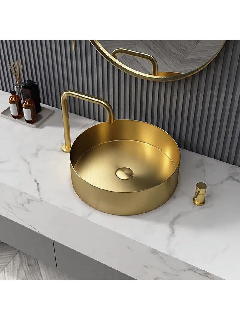 Stainless Steel Bathroom Sink with Mounting Ring & Pop-Up Drain Round Bowl Basin Rose Gold