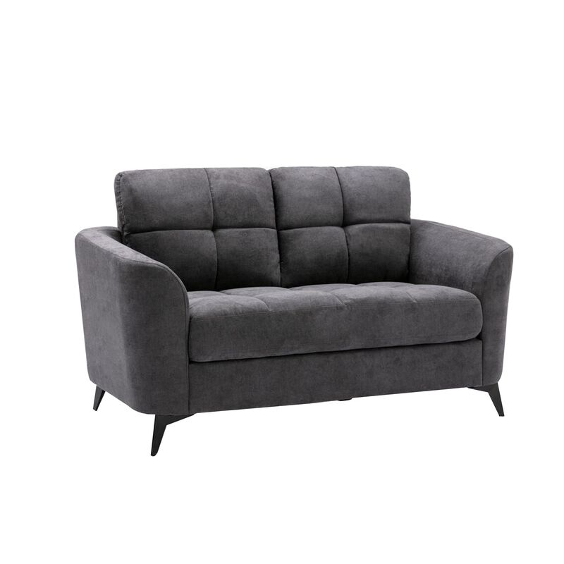 Odin 60 Inch Modern Loveseat with Tufted Cushions, Metal Frame, Gray Velvet-Benzara
