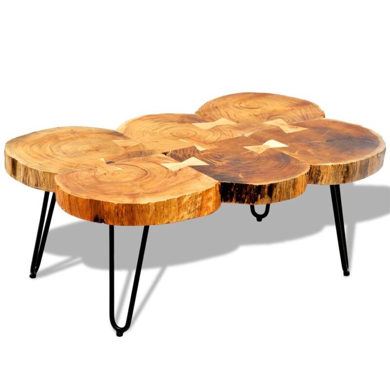 vidaXL Coffee Table 13.8" 6 Trunks Solid Sheesham Wood