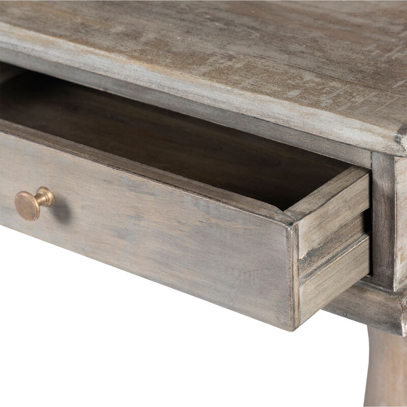 Aurice Writing Desk with Classic Turned Legs 59 Inch, Farmhouse Antique Graywash Mango Wood