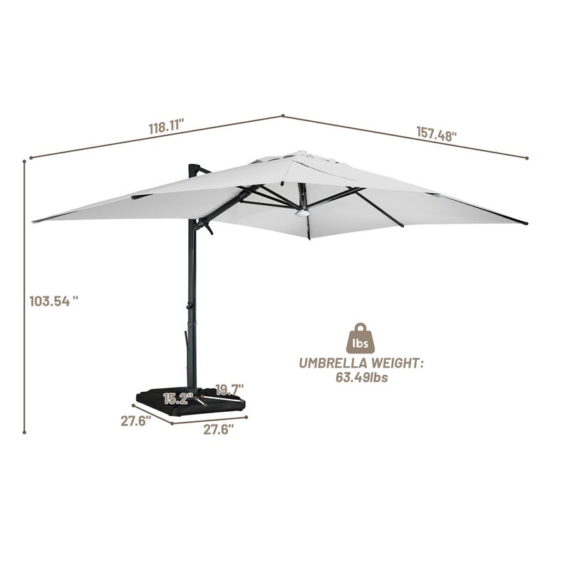 10x13 ft. 360° Rotation Cantilever Patio Umbrella with BaseandBT in Gray