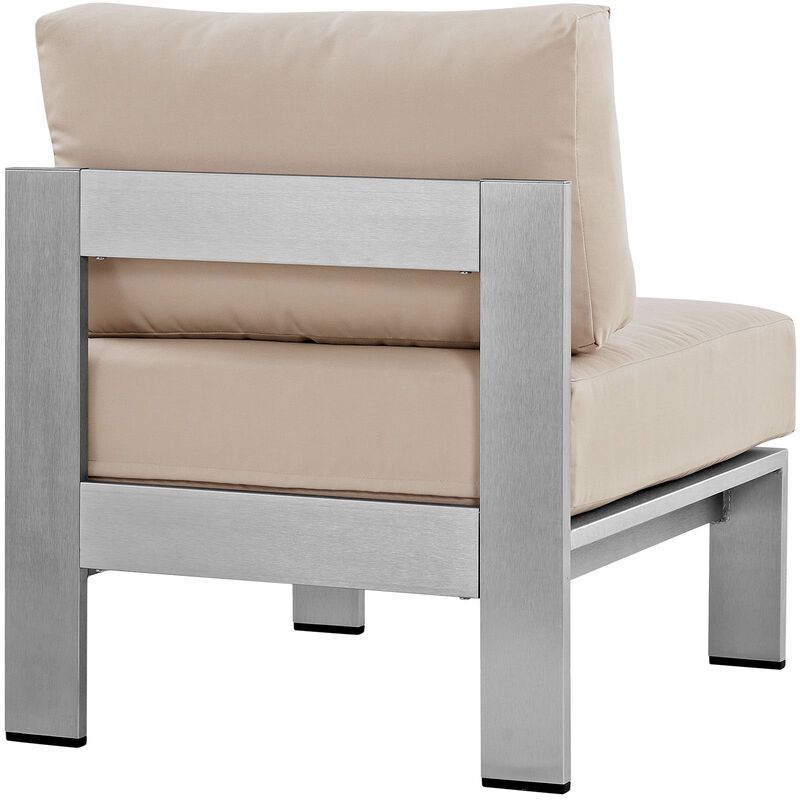 Modway Shore Aluminum Outdoor Patio Armless Chair in Silver Beige