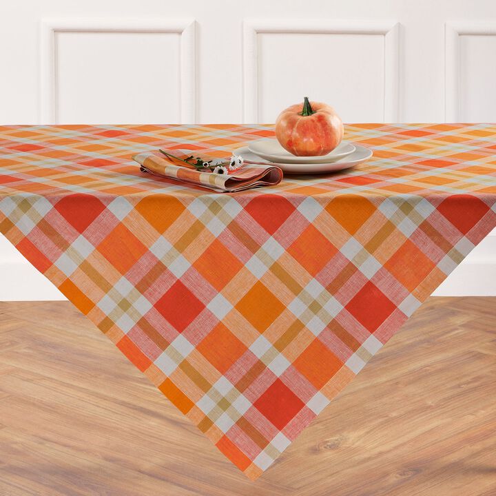 Solino Home 100% Pure Linen Table Throw 52 x 52 Inch | Fall Buffalo Check for Thanksgiving, Christmas