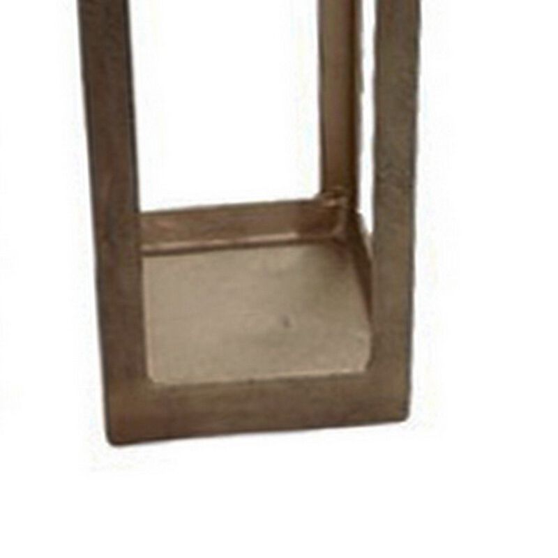 Akira Tabletop Candle Holder Lantern Set of 2, Gold Metal, Top Hook - Benzara