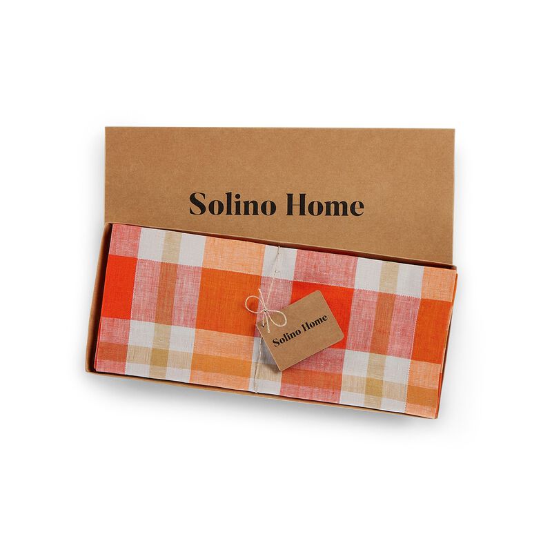 Solino Home 100% Pure Linen Table Runner 14 x 108 Inch | Fall Buffalo Check