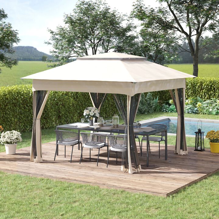 Beige Event Shelter: 11'x11' Pop-Up Gazebo with 2-Tier Top