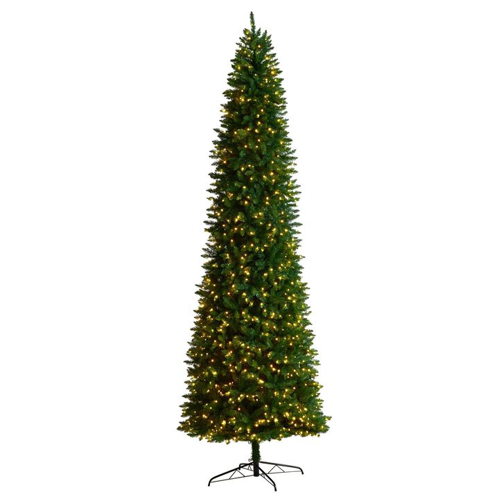 Nearly Natural Slim Green Mountain Pine Artificial Christmas Tree with Clear LED Lights and Bendable Branches