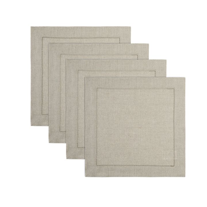 Solino Home 100% Pure Linen Square Placemats 14 x 14 Inch Set of 4 | Classic Hemstitch