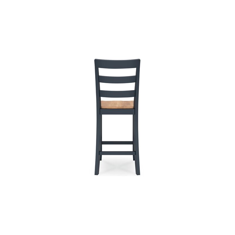 Gasy Counter Height Chair Set of 2, Dark Blue Solid Wood, Brown Seat - Benzara