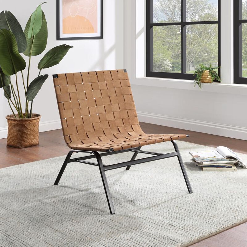 Comfort Pointe Cavett Woven Brown Leather Accent Chair