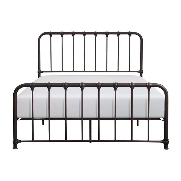Ethan Queen Size Bed, Classic Open Slatted Metal Frame Design, Dark Bronze - Benzara