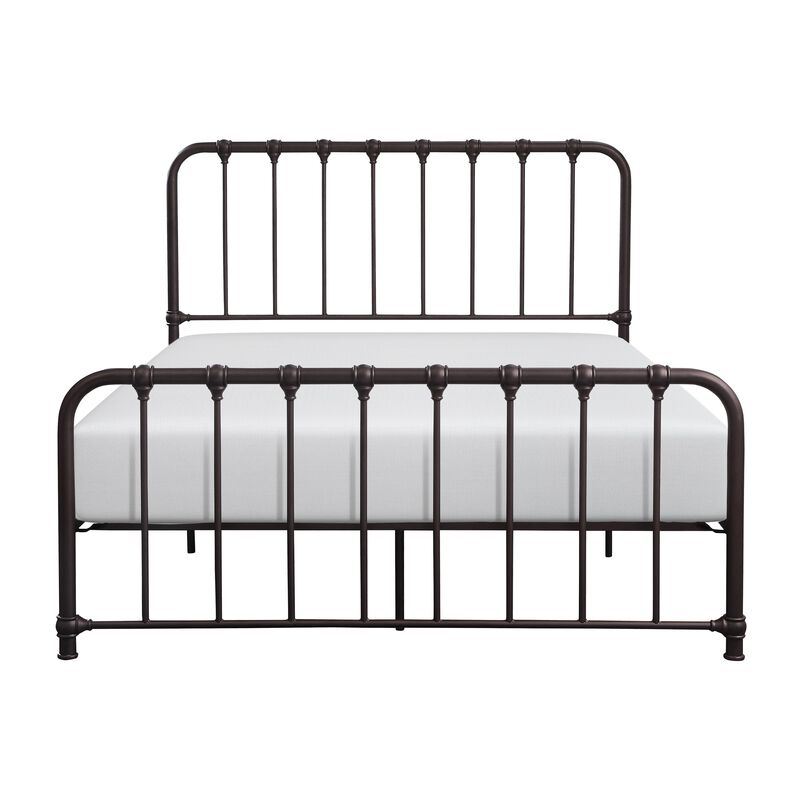 Ethan Queen Size Bed, Classic Open Slatted Metal Frame Design, Dark Bronze - Benzara