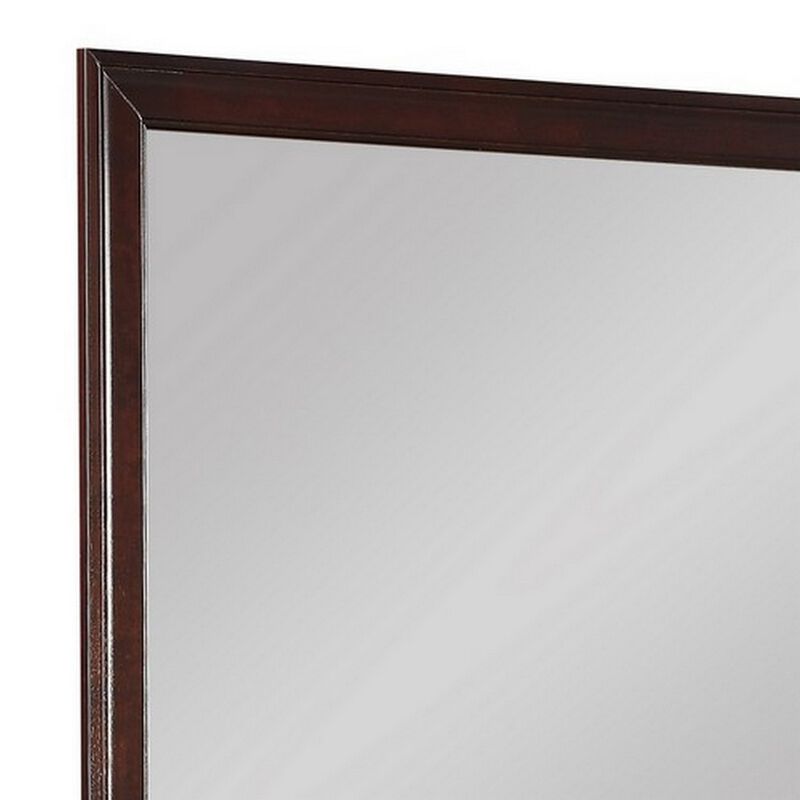 Square Molded Wooden Frame Dresser Mirror, Cherry Brown and Silver-Benzara