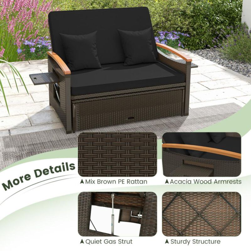 Hivvago Outdoor Wicker Daybed with Folding Panels and Storage Ottoman