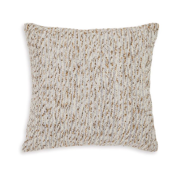 Lora Square Accent Throw Pillow, 20 Inch, Abstract Gold Stripes, Ivory - Benzara