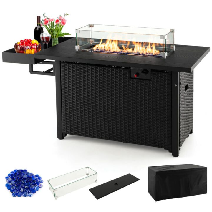 Hivvago 52 Inches Outdoor Wicker Gas Fire Pit Propane Fire Table with Cover