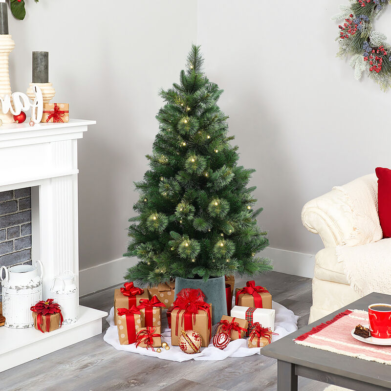 LuxenHome 4Ft Artificial Christmas Potted Pine Tree with Lights