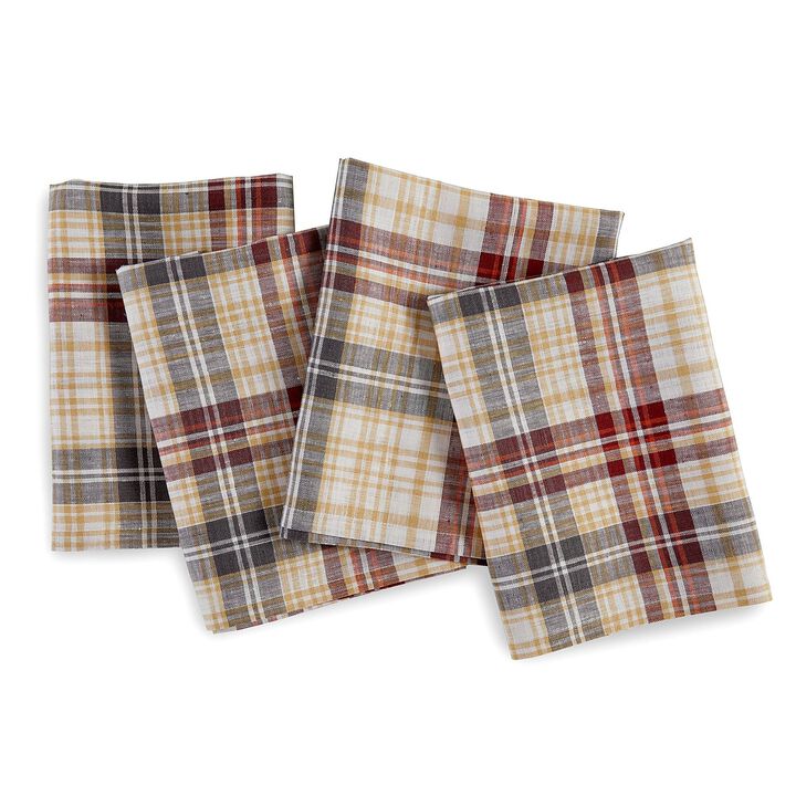 Solino Home 100% Pure Linen Dinner Napkins | Autumn Plaid for Spring & Easter