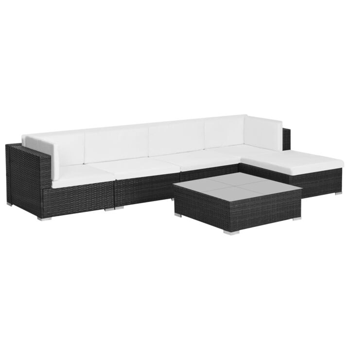 vidaXL 6 Piece Garden Lounge Set with Cushions Poly Rattan Black