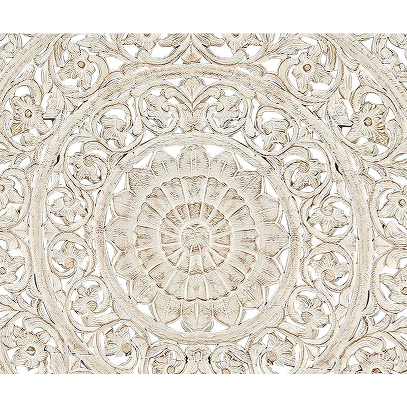 Taran Designs Auden Floral Carved Solid Wood Queen Panel Bed