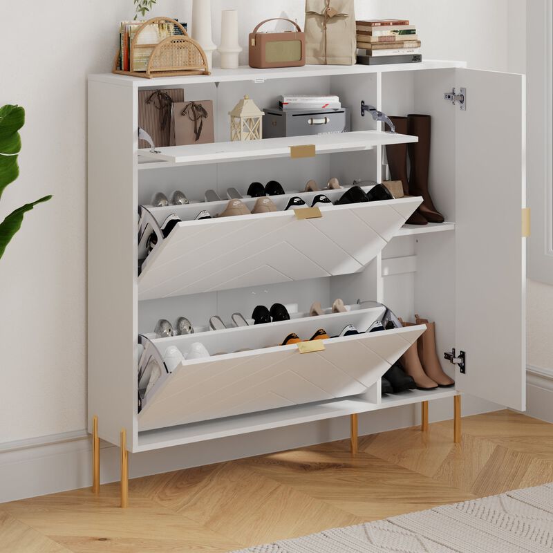 49.21 in. H Wood Shoe Storage Cabinet with Flip-Up Drawers Adjustable Shelf