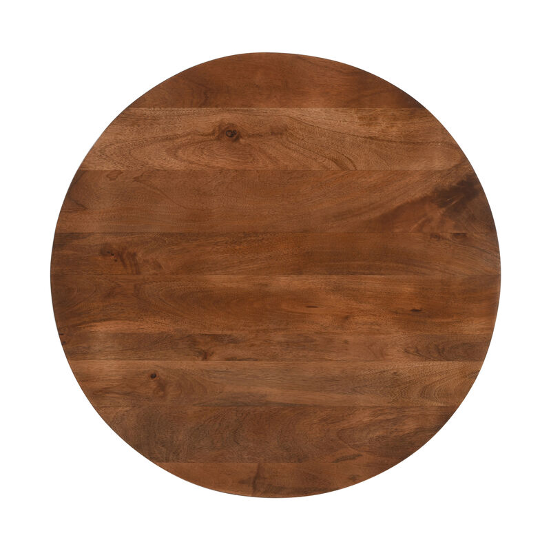 30 Inch Handcrafted Round Mango Wood Dinette, Artisanal Twisted Pedestal Base, Walnut Brown-Benzara