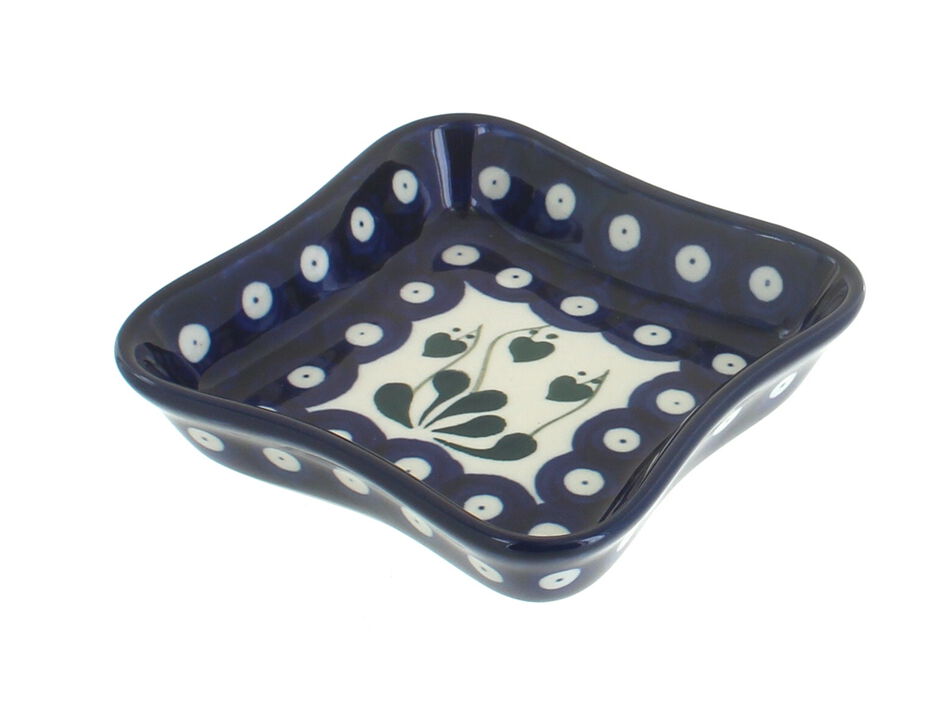 Blue Rose Polish Pottery Memory Garden Small Square Dish