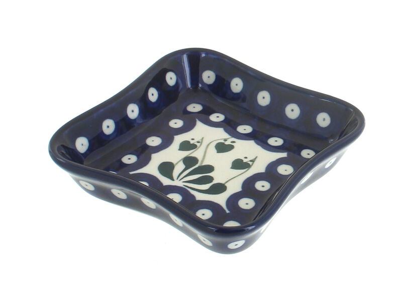 Blue Rose Polish Pottery Memory Garden Small Square Dish