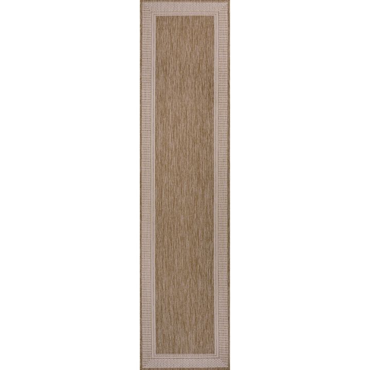 Hali Coastal Casual Wide Stripe Border Beige/Cream 2 ft. x 8 ft. Indoor/Outdoor Runner Rug