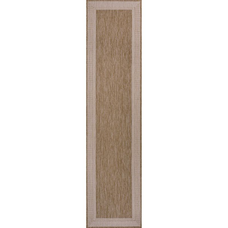 Hali Coastal Casual Wide Stripe Border Beige/Cream 2 ft. x 8 ft. Indoor/Outdoor Runner Rug