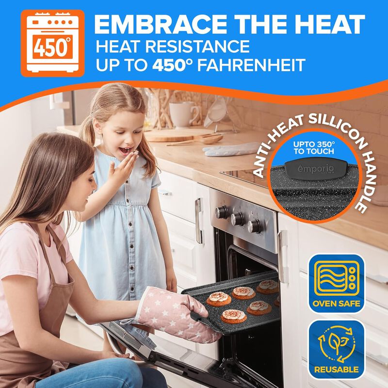 Baking Pan Set - Nonstick Coating, Carbon Steel Bakeware Set with Red Silicone Handles, PFOA, PFOS, PTFE Free, Recipe Booklet Included, Oven Safe Tray (Up To 450° F), Set of 6 - Black