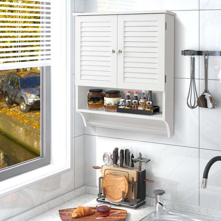 Costway Bathroom Wall Mounted Medicine Cabinet with Louvered Doors & Towel Bar White