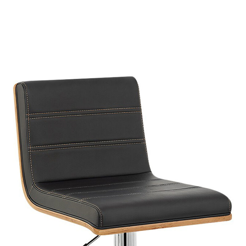 Aubrey Adjustable Height Swivel Faux Leather and Chrome Bar Stool