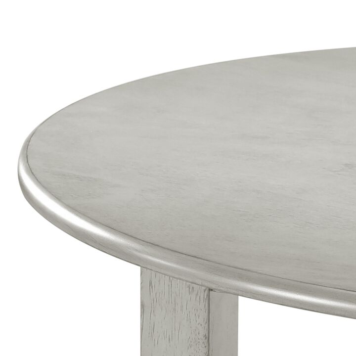 Pane 47 Inch Rounded Wood Dining Table, Smooth Gray Finish, Tall Block Legs - Benzara