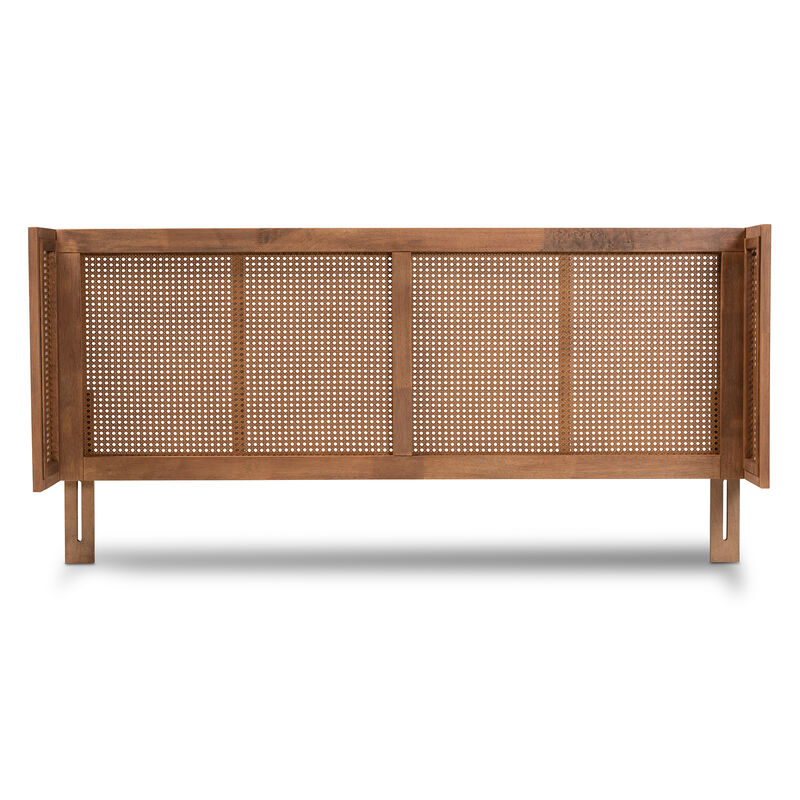 Baxton Studio Rina Ash Finished Wood and Synthetic Rattan Queen Size Wrap Around Headboard