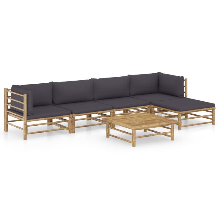 vidaXL 6 Piece Garden Lounge Set with Dark Gray Cushions Bamboo