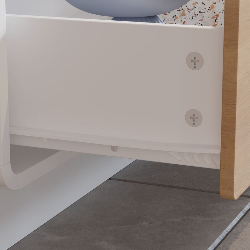 White/Oak Wood TV Stand Media Console with Pop up Drawers, Open Shelf, Fits TV's up to 80 in.
