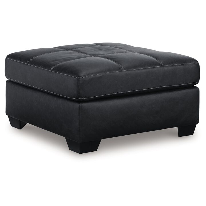 Barl Oversized Ottoman, Classic Black Faux Leather Cushion, 36 Inch - Benzara