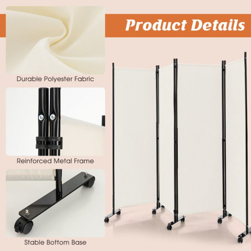 Hivvago 4-Panel Folding Room Divider 6 Feet Rolling Privacy Screen with Lockable Wheels