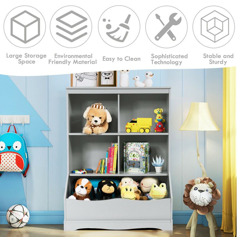 3-Tier Children's Multi-Functional Bookcase Toy Storage Bin Floor Cabinet